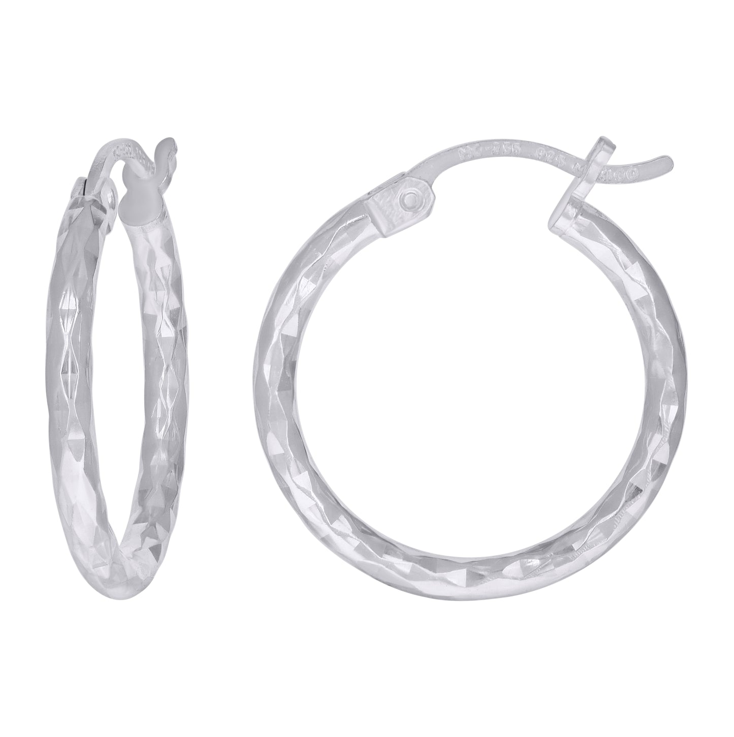 Sterling Silver Womens Diamond-cut 2mm Hoop Earrings