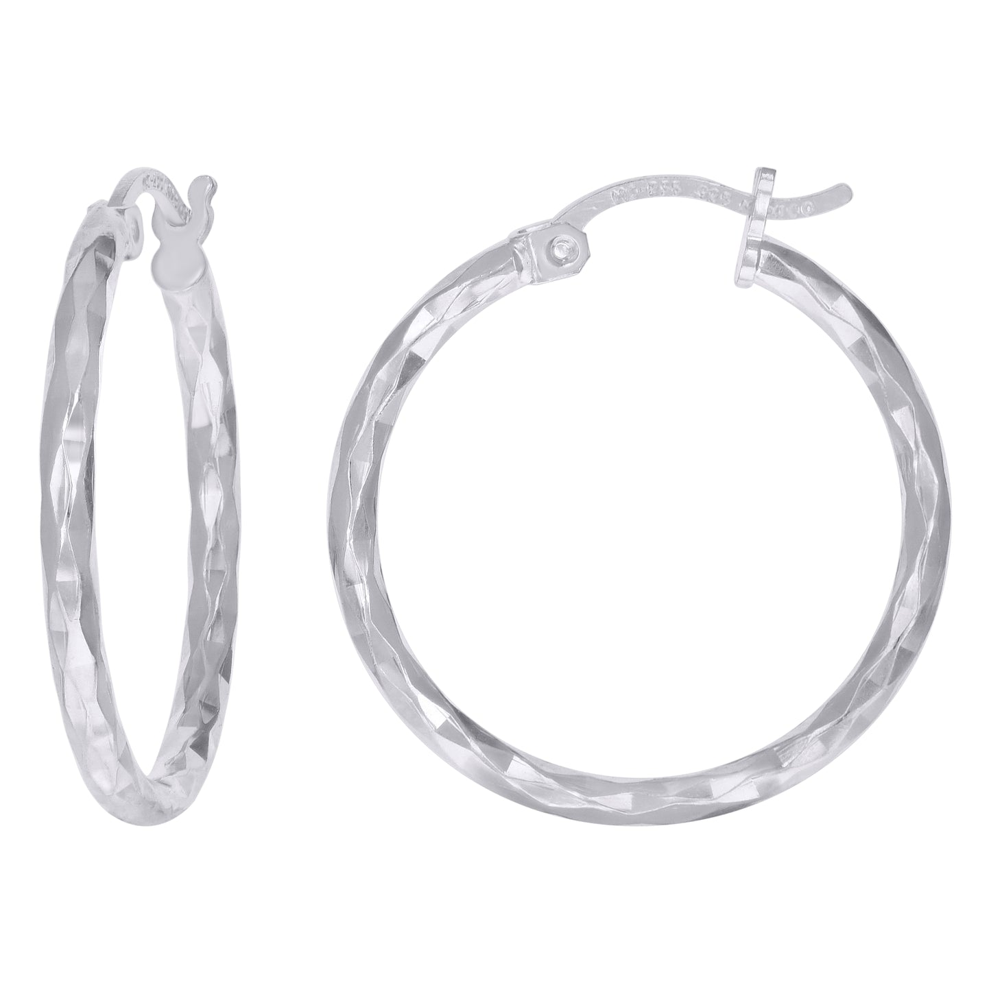 Sterling Silver Womens Diamond-cut 2mm Hoop Earrings