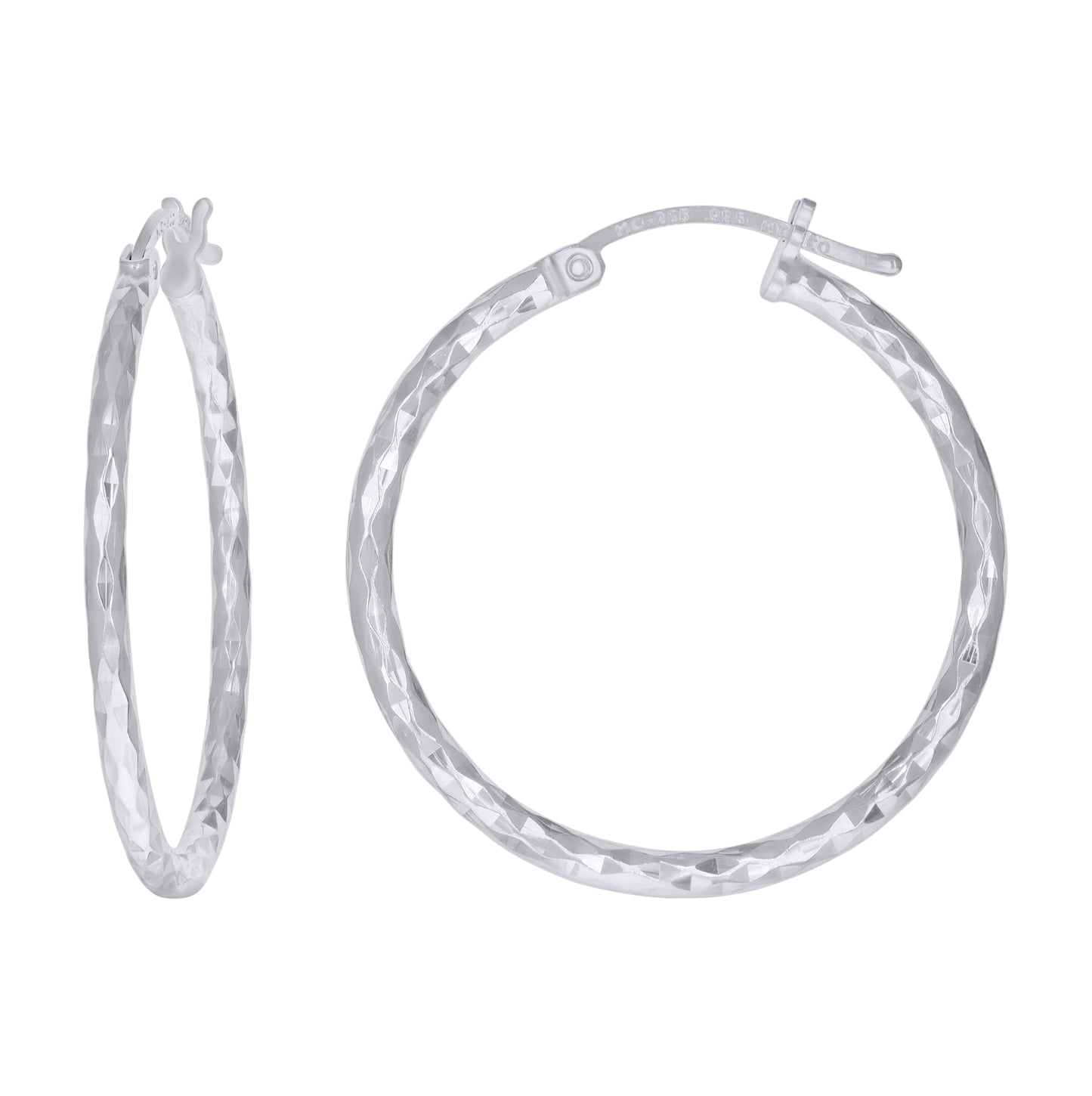 Sterling Silver Womens Diamond-cut 2mm Hoop Earrings