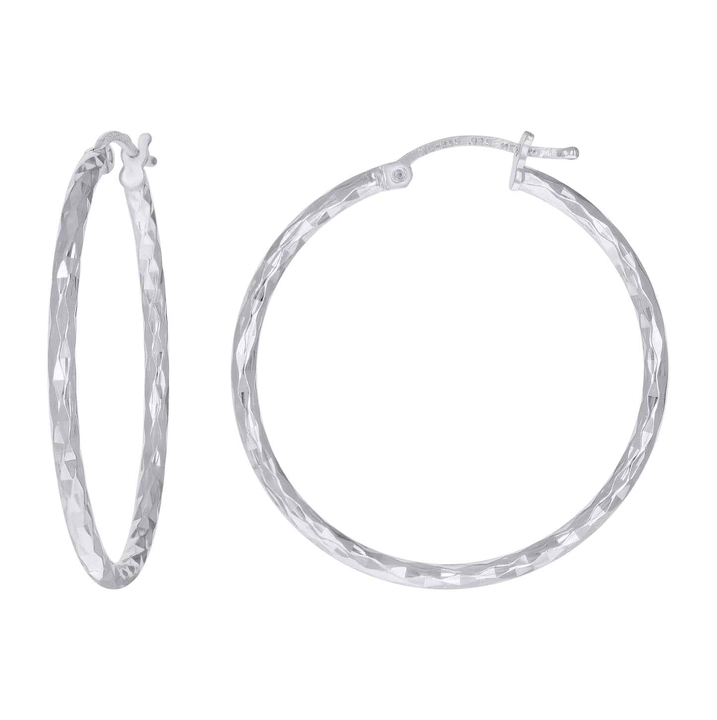 Sterling Silver Womens Diamond-cut 2mm Hoop Earrings