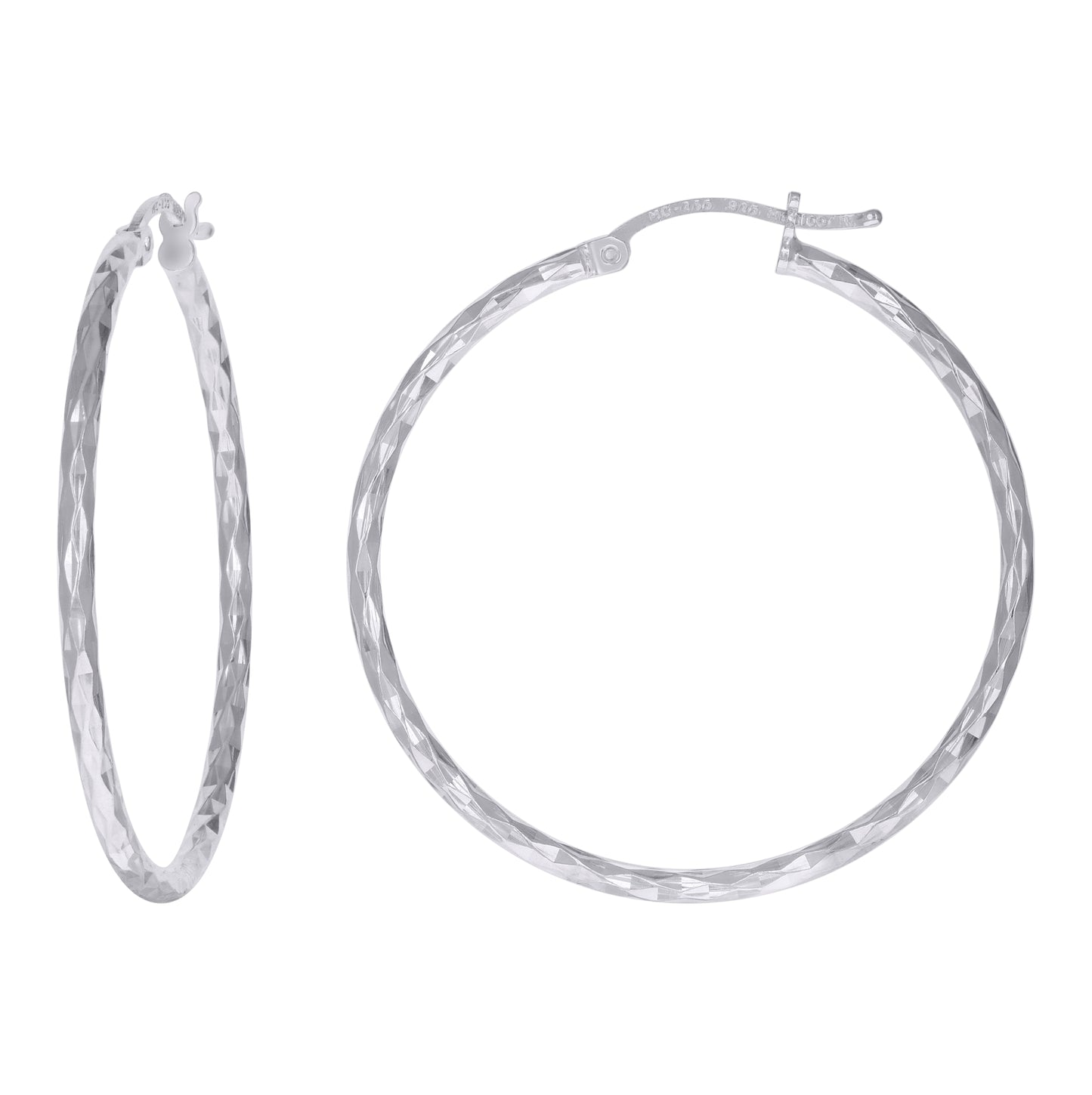 Sterling Silver Womens Diamond-cut 2mm Hoop Earrings