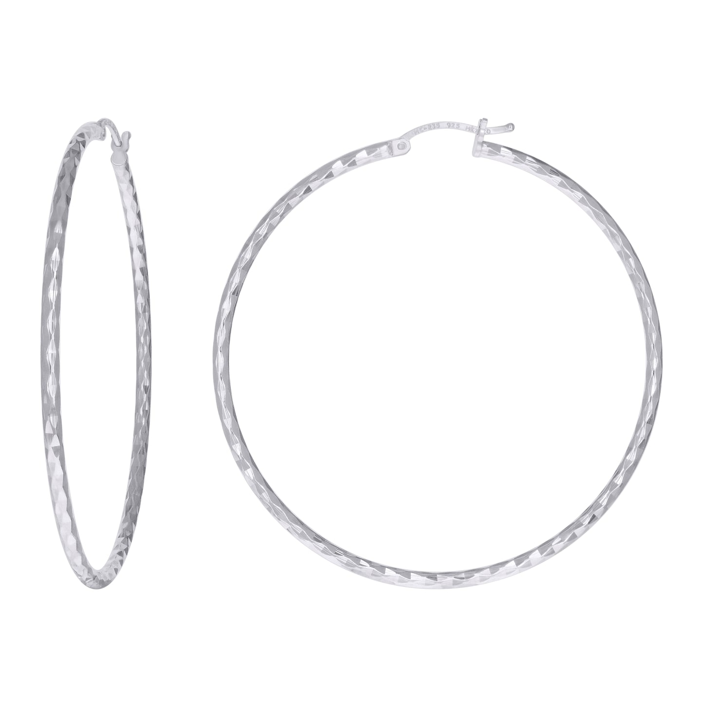 Sterling Silver Womens Diamond-cut 2mm Hoop Earrings