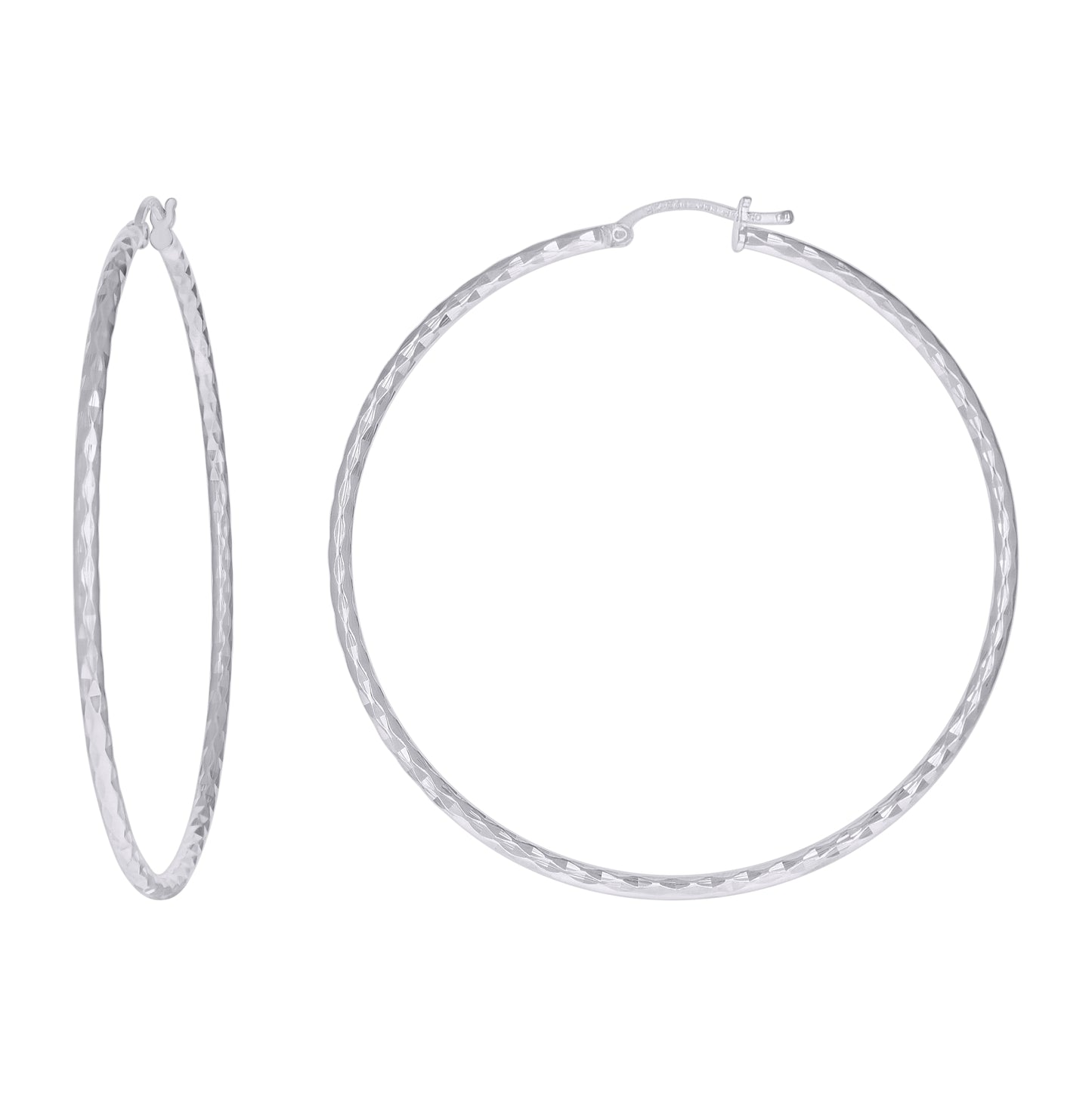 Sterling Silver Womens Diamond-cut 2mm Hoop Earrings