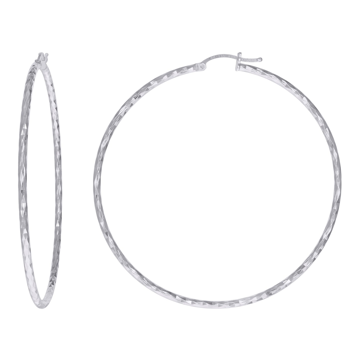Sterling Silver Womens Diamond-cut 2mm Hoop Earrings