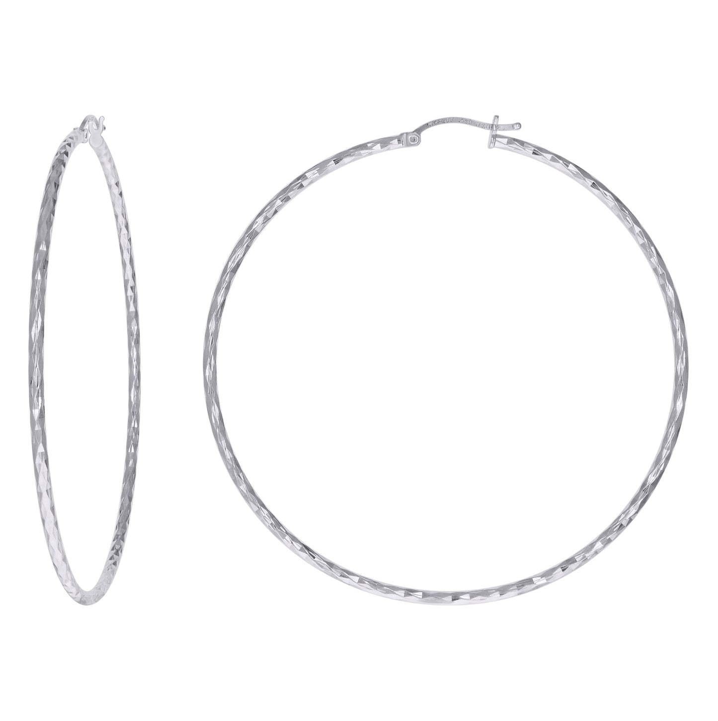 Sterling Silver Womens Diamond-cut 2mm Hoop Earrings