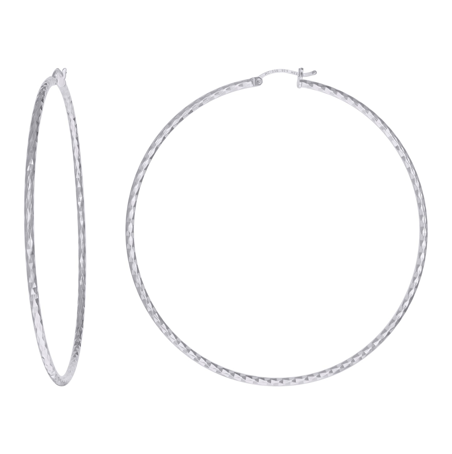 Sterling Silver Womens Diamond-cut 2mm Hoop Earrings
