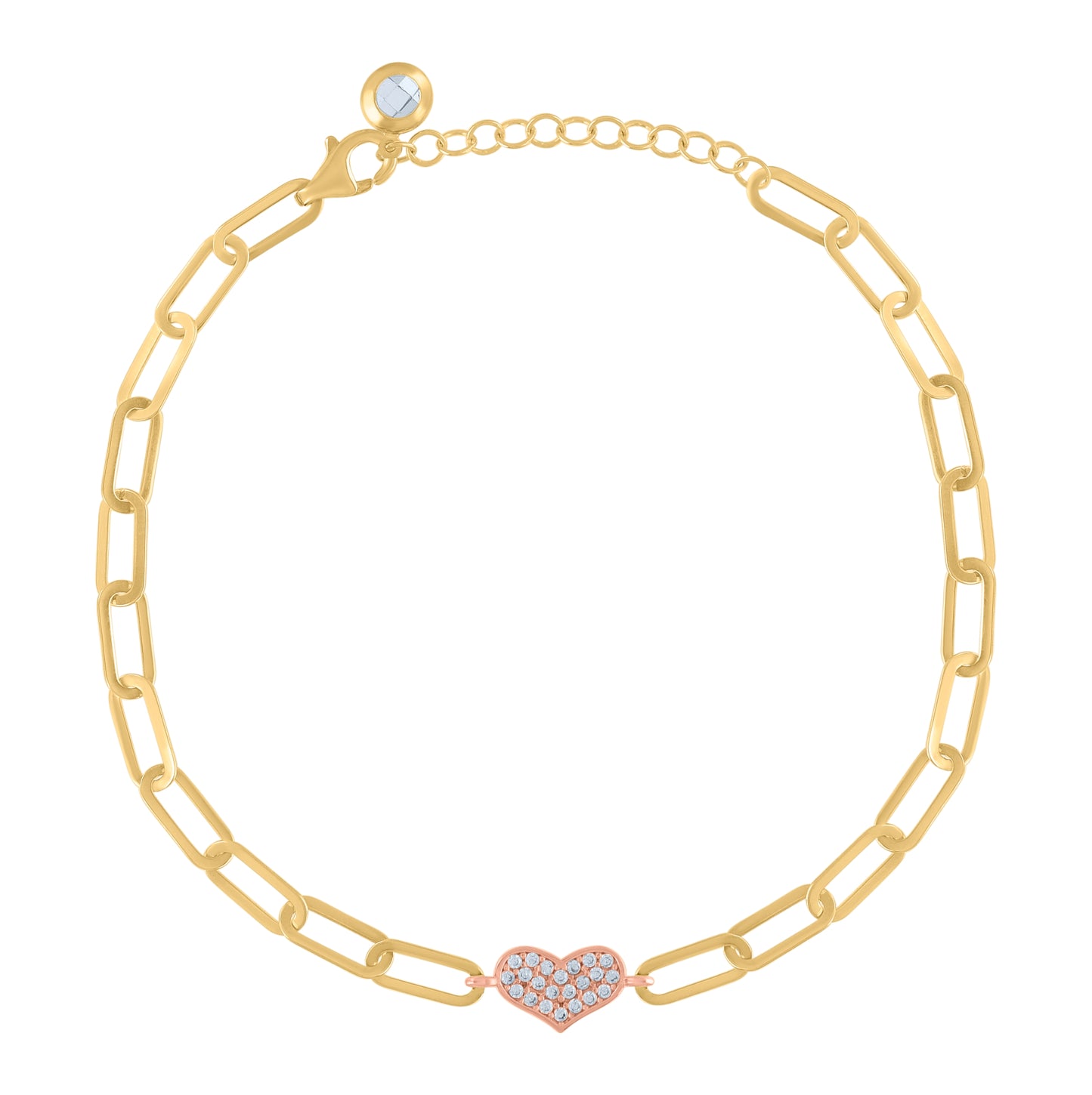 10K Two-tone Gold Womens Cubic-Zirconia Heart Charm Bracelet Size 8 Inches