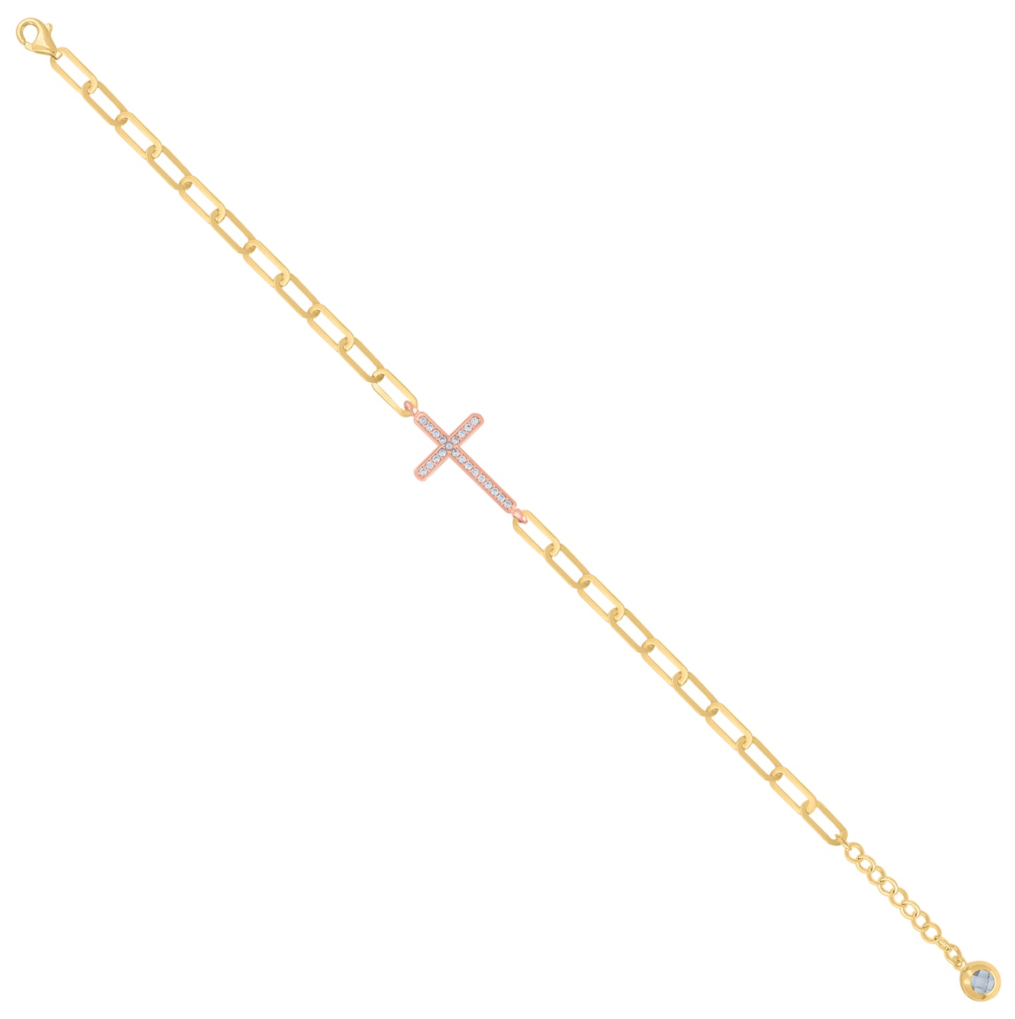 10K Two-tone Gold Womens Cubic-Zirconia Cross Religious Charm Bracelet Size 8 Inches