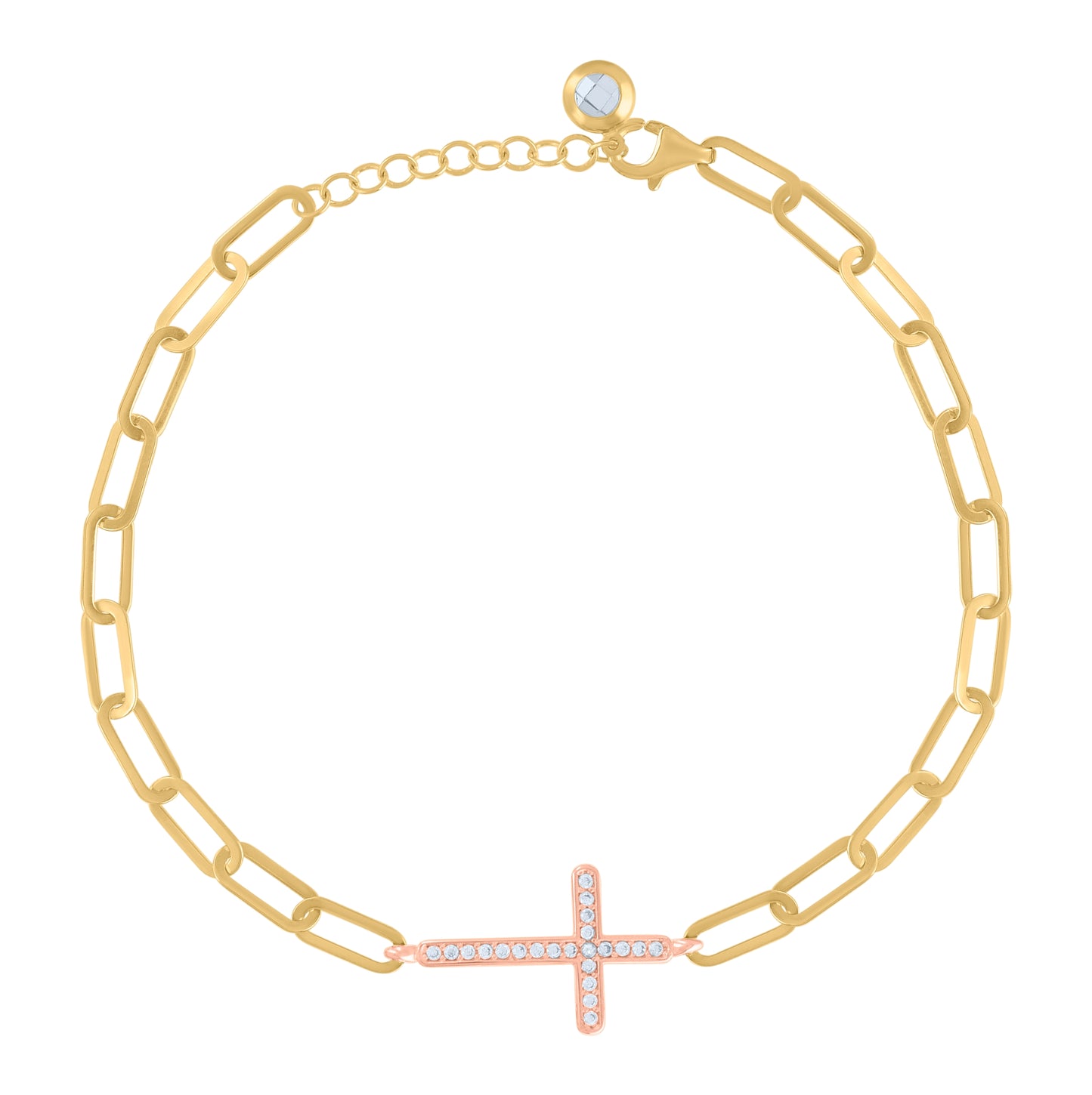 10K Two-tone Gold Womens Cubic-Zirconia Cross Religious Charm Bracelet Size 8 Inches