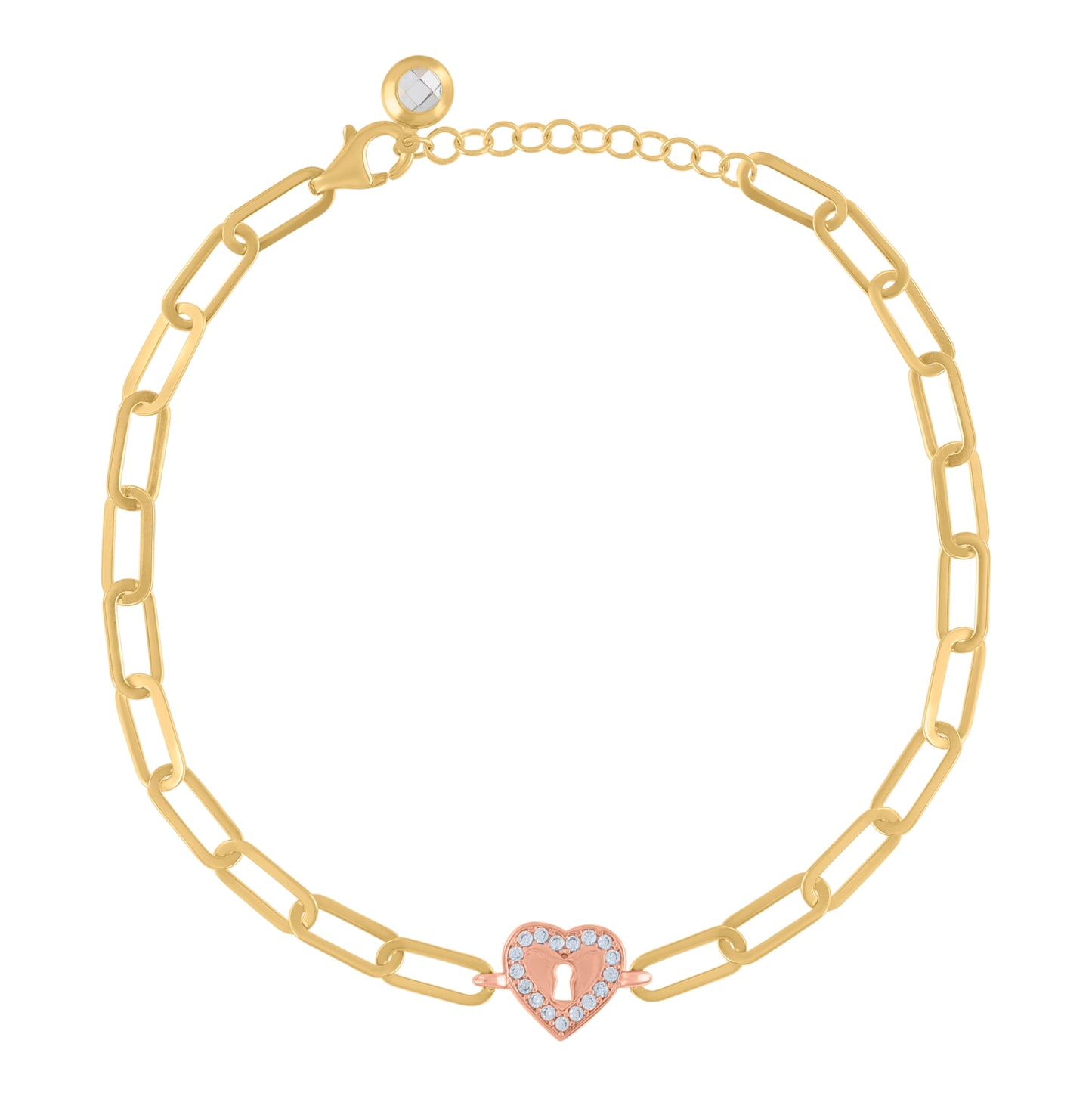 10K Two-tone Gold Womens Cubic-Zirconia Heart Charm Bracelet Size 8 Inches