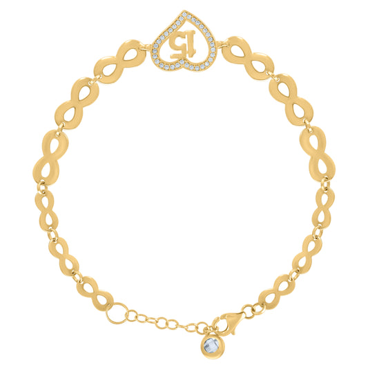 10K Yellow Gold Womens Cubic-Zirconia Infinity Link Heart Charm Bracelet Size 8 Inches