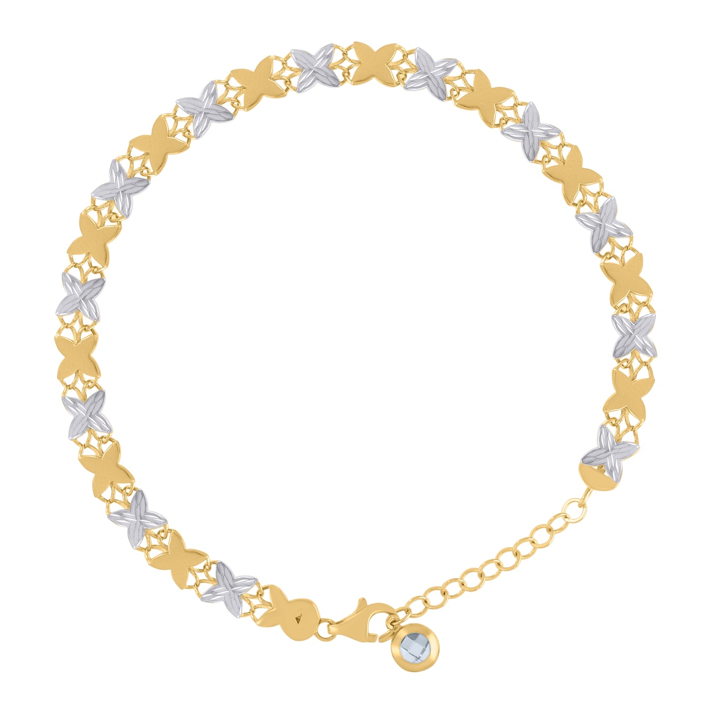 10K Two-tone Gold Womens Cubic-Zirconia Flower Link Bracelet Size 8 Inches