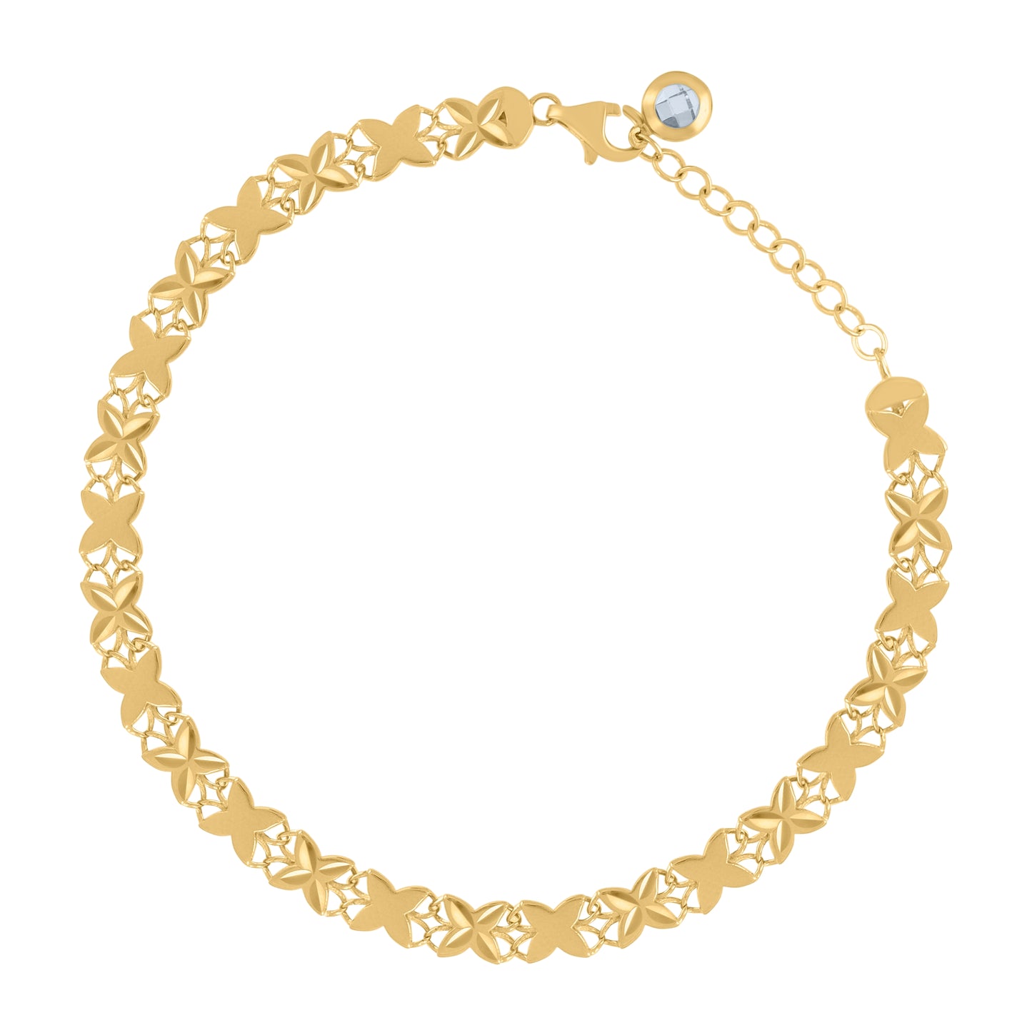 10K Yellow Gold Womens Cubic-Zirconia Flower Link Bracelet Size 8 Inches