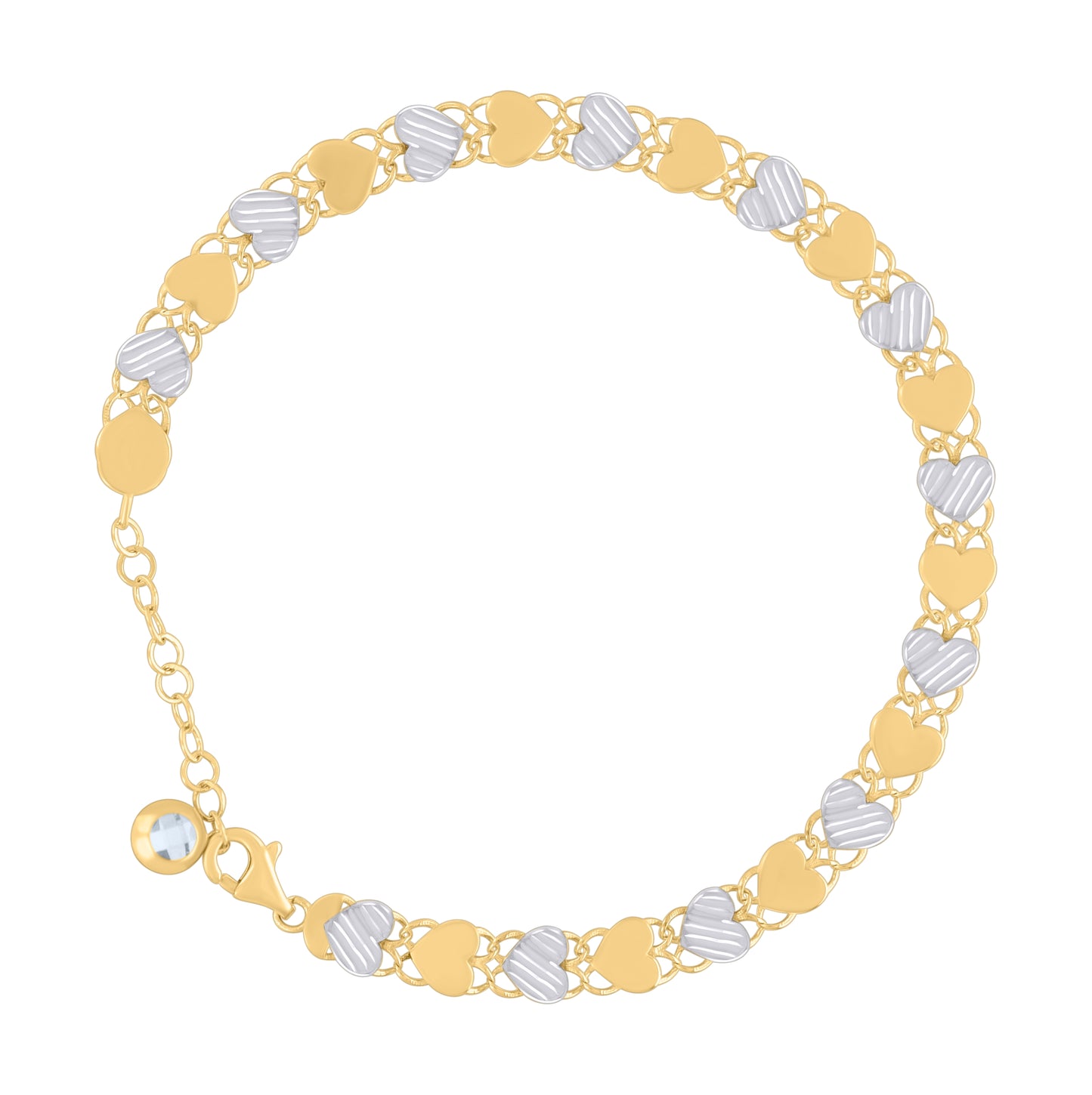 10K Two-tone Gold Womens Cubic-Zirconia Heart Link Bracelet Size 8 Inches