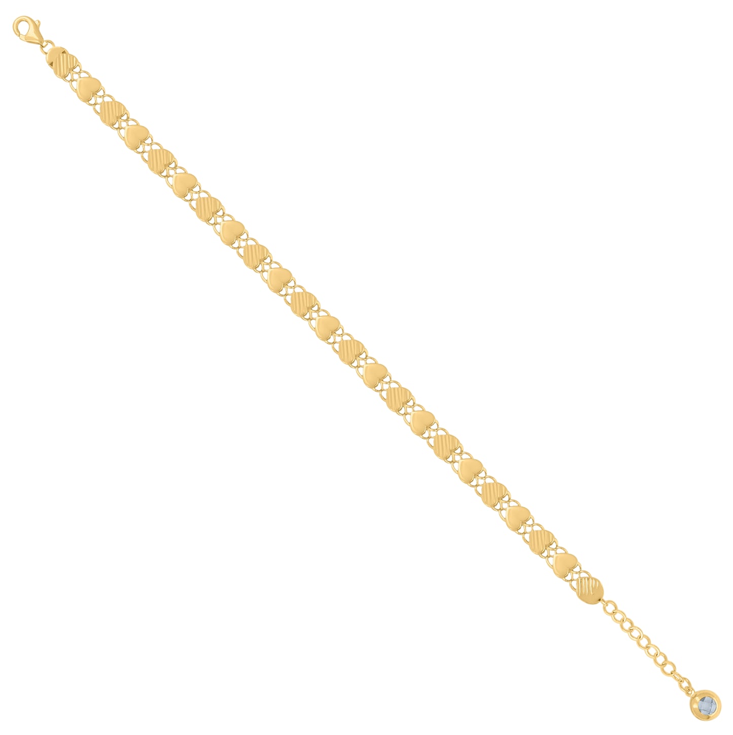 10K Yellow Gold Womens Cubic-Zirconia Heart Link Bracelet Size 8 Inches