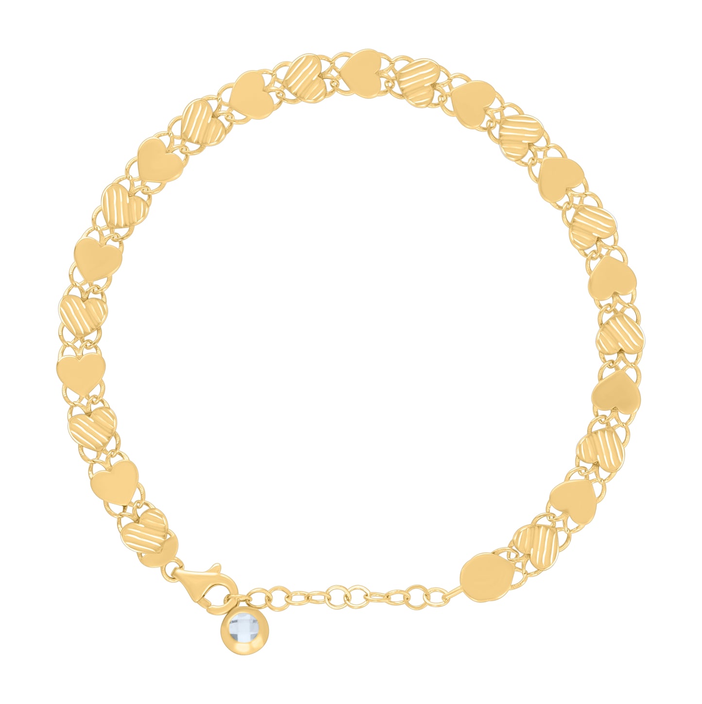 10K Yellow Gold Womens Cubic-Zirconia Heart Link Bracelet Size 8 Inches