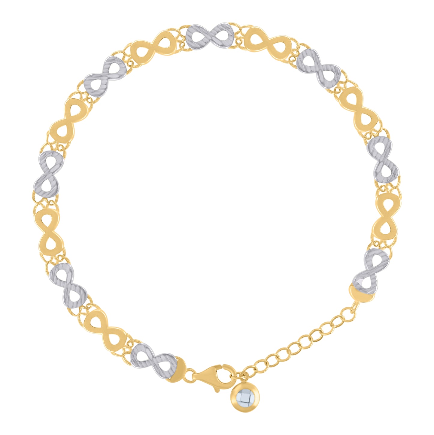 10K Two-tone Gold Womens Cubic-Zirconia Infinity Link Bracelet Size 8 Inches