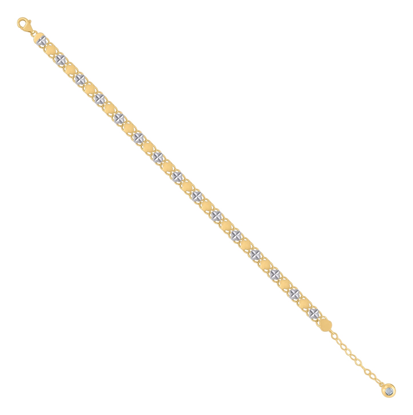 10K Two-tone Gold Womens Cubic-Zirconia Flower Link Bracelet Size 8 Inches