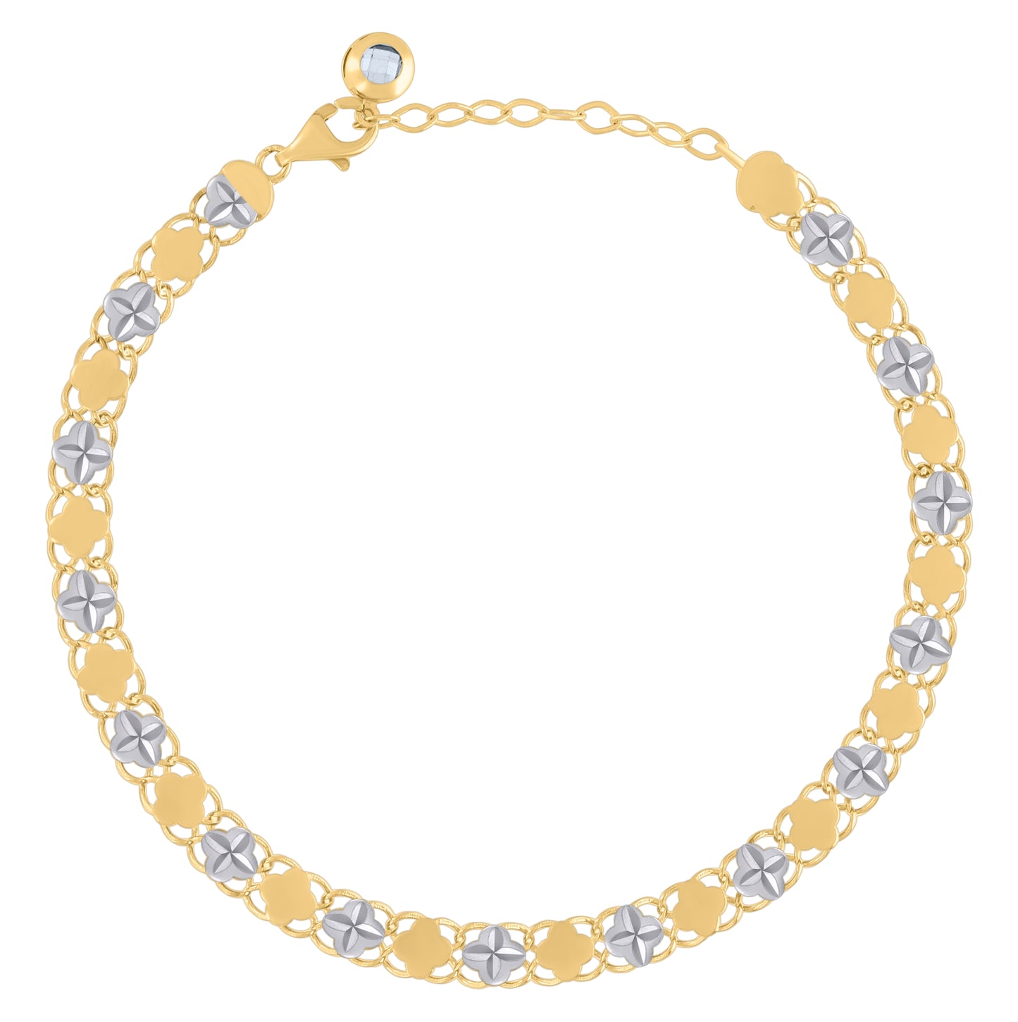 10K Two-tone Gold Womens Cubic-Zirconia Flower Link Bracelet Size 8 Inches