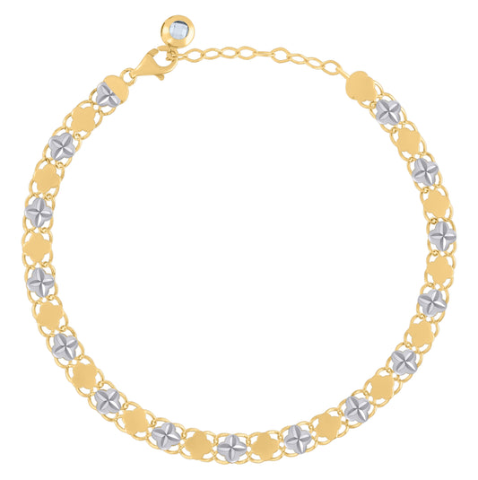 10K Two-tone Gold Womens Cubic-Zirconia Flower Link Bracelet Size 8 Inches