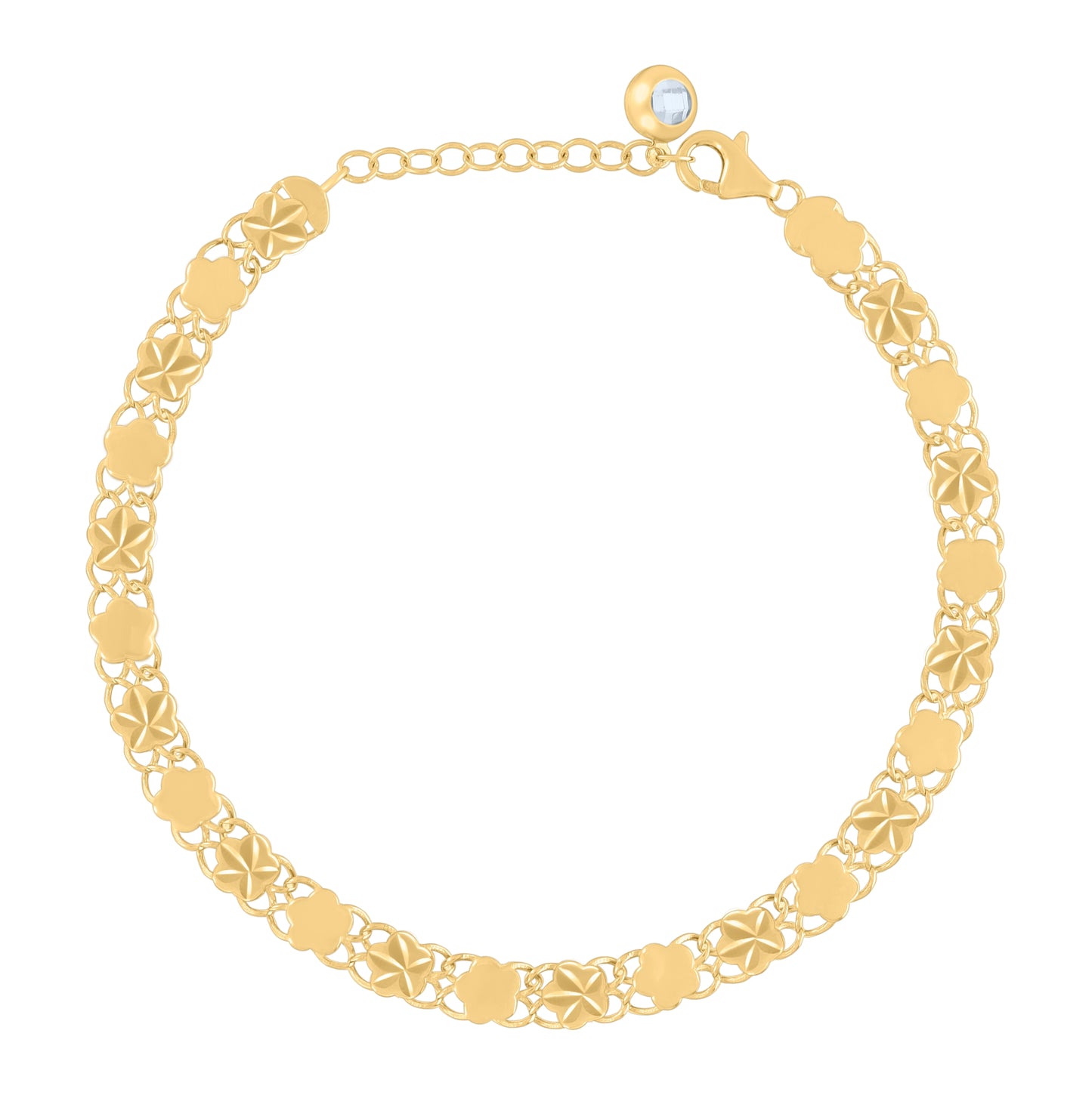10K Yellow Gold Womens Cubic-Zirconia Flower Link Bracelet Size 8 Inches