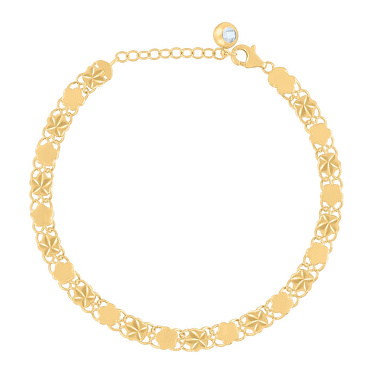 10K Yellow Gold Womens Cubic-Zirconia Flower Link Bracelet Size 8 Inches