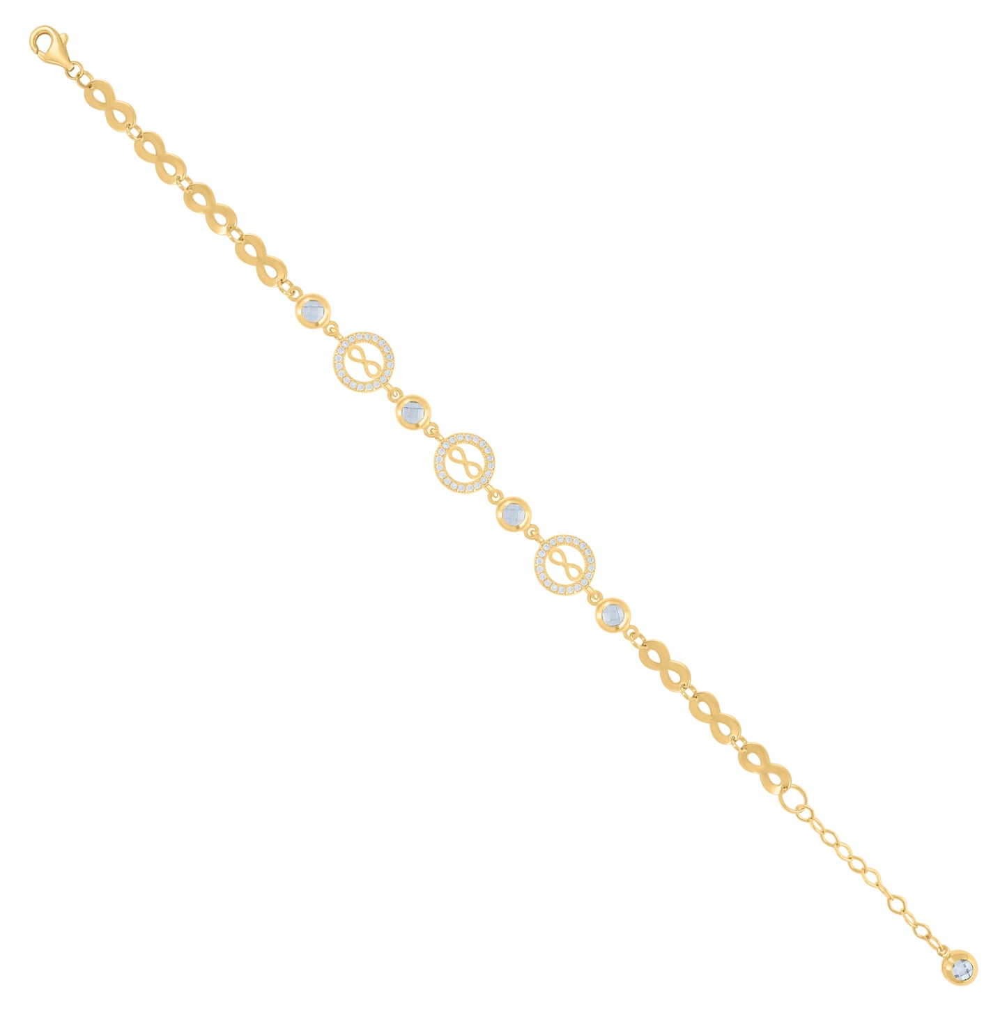 10K Yellow Gold Womens Cubic-Zirconia Infinity Charm Bracelet Size 8 Inches