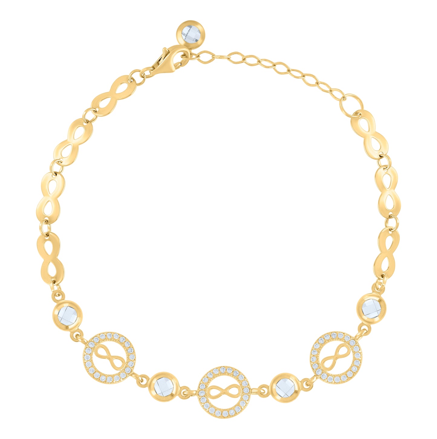 10K Yellow Gold Womens Cubic-Zirconia Infinity Charm Bracelet Size 8 Inches