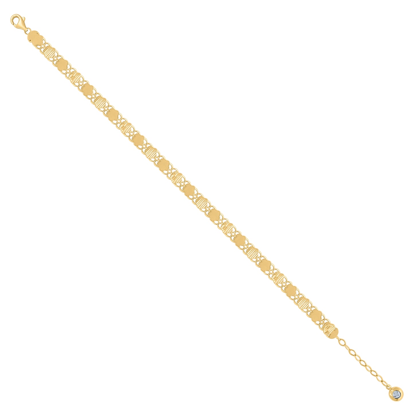 10K Yellow Gold Womens Cubic-Zirconia Flower Link Bracelet Size 8 Inches