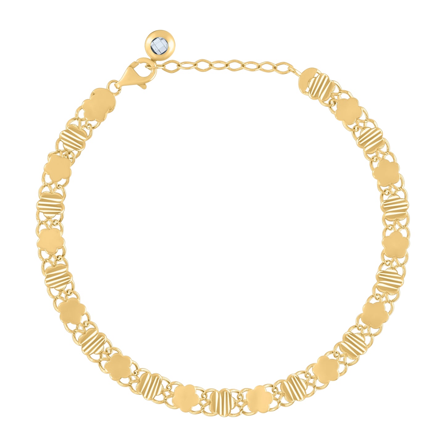10K Yellow Gold Womens Cubic-Zirconia Flower Link Bracelet Size 8 Inches