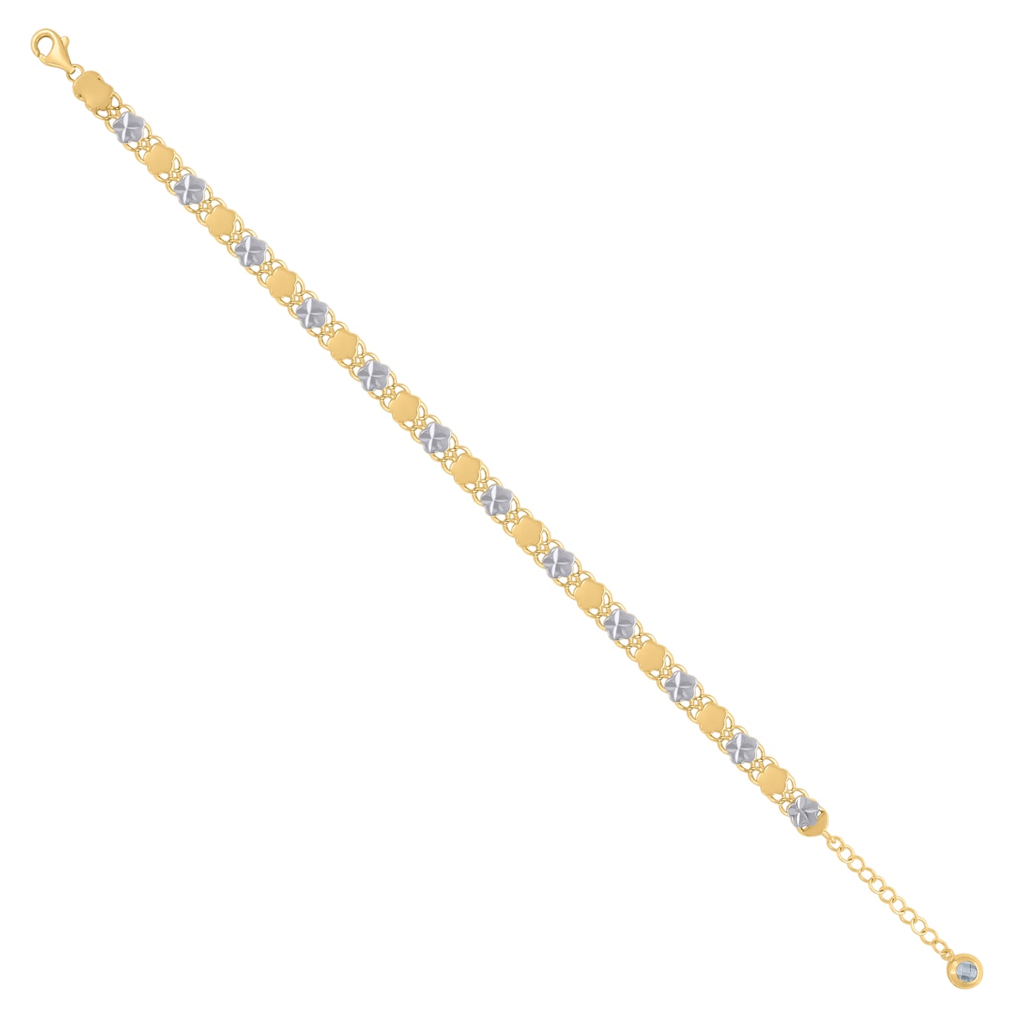 10K Two-tone Gold Womens Cubic-Zirconia Flower Link Bracelet Size 8 Inches