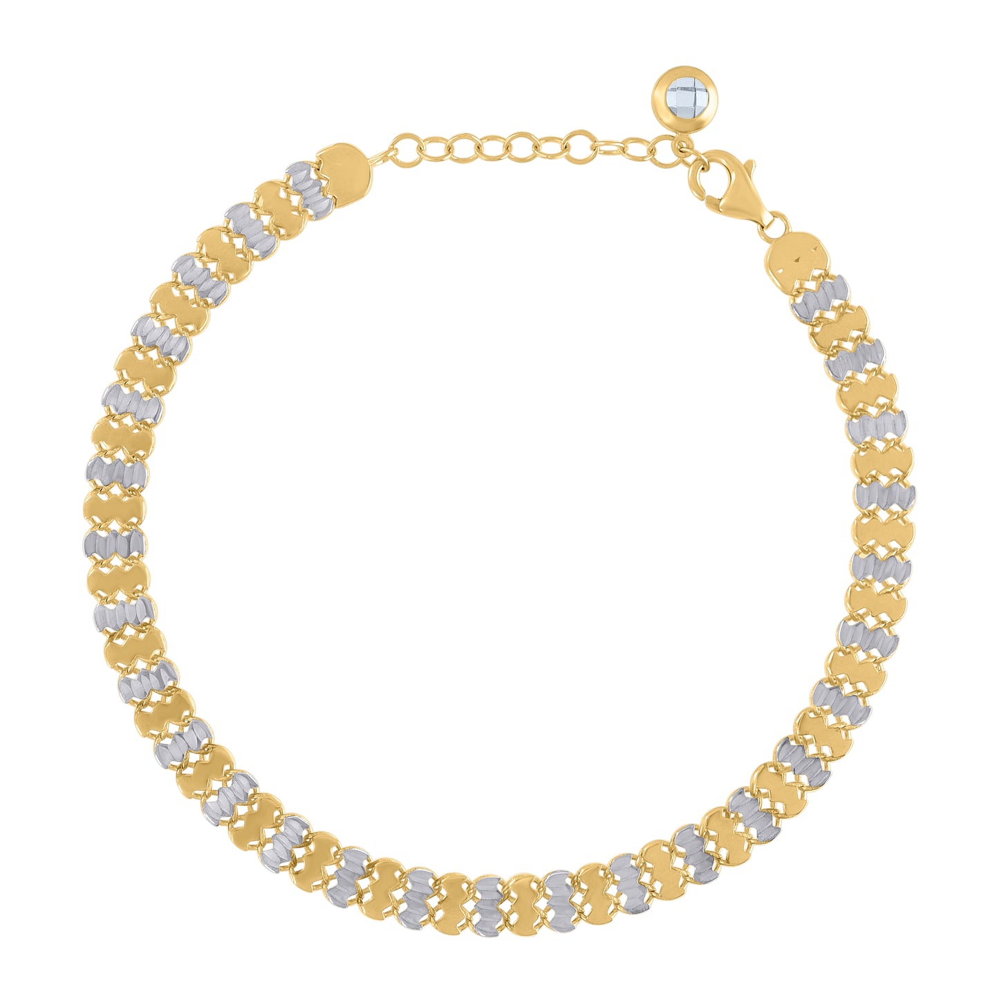 10K Two-tone Gold Womens Cubic-Zirconia Fashion Link Bracelet Size 8 Inches