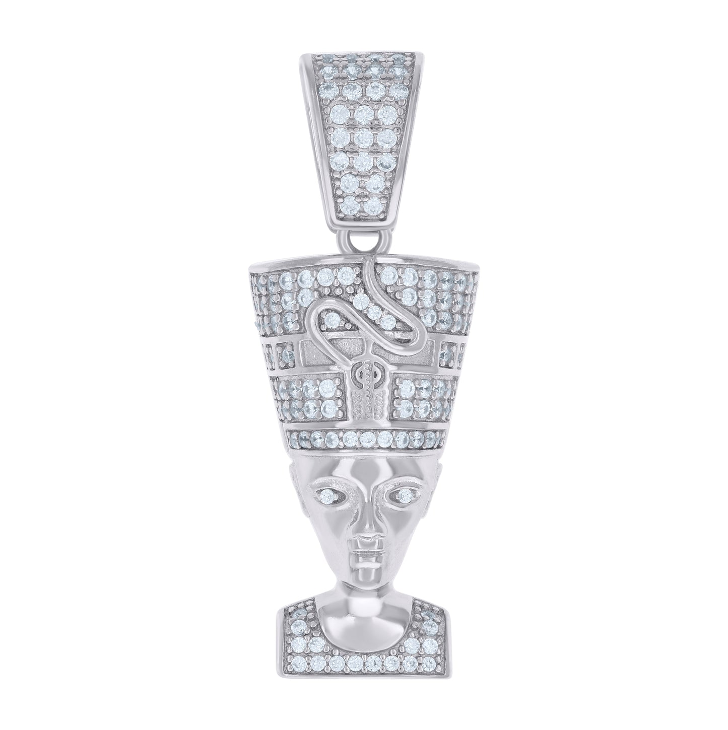 Sterling Silver Mens Cubic-Zirconia Egyptian Queen Nefertiti Fashion Charm Pendant