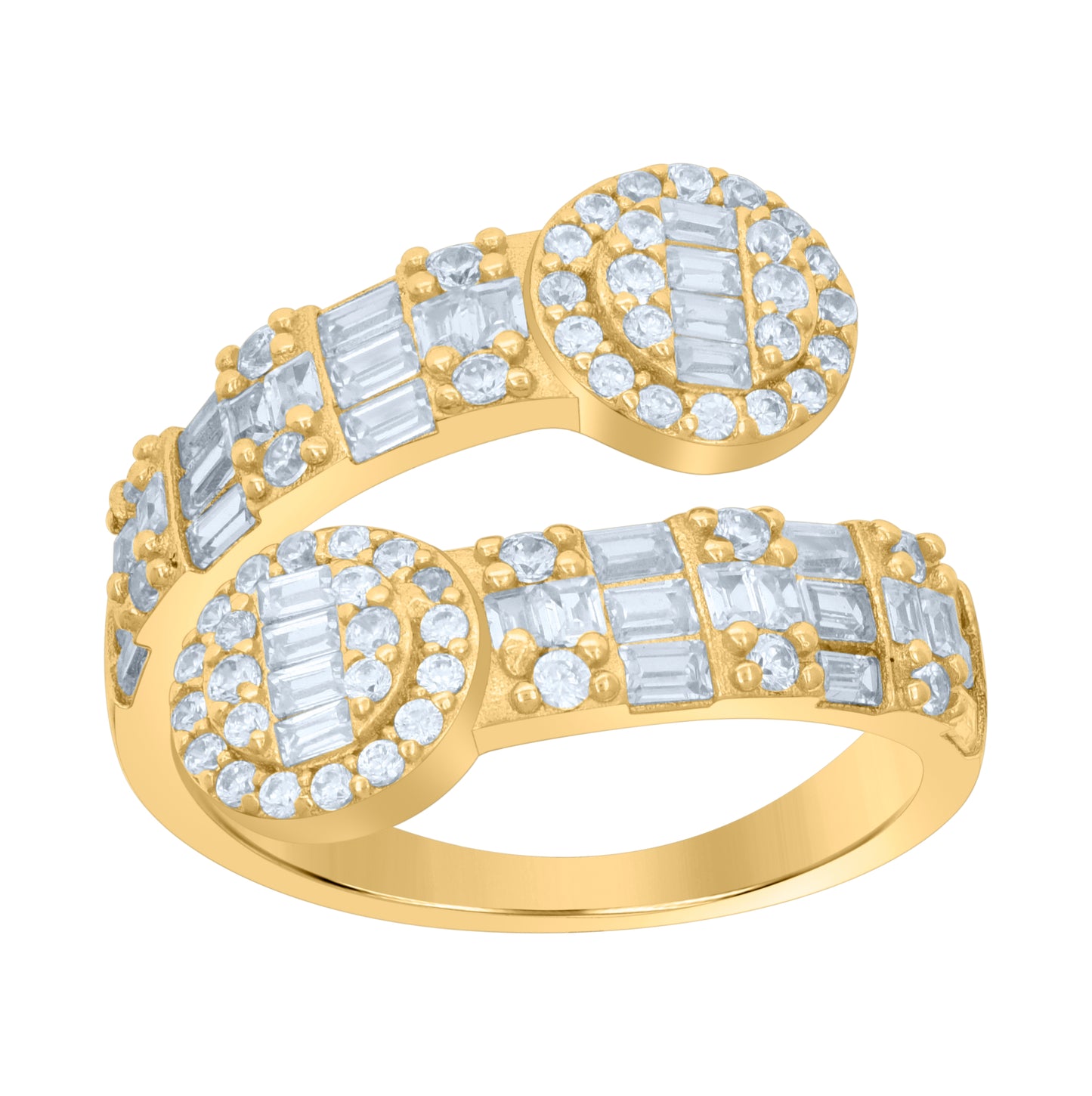 Sterling Silver Yellow-Tone Womens Cubic-Zirconia Bypass Fashion Bridal Anniversary Wedding Engagement Band Ring