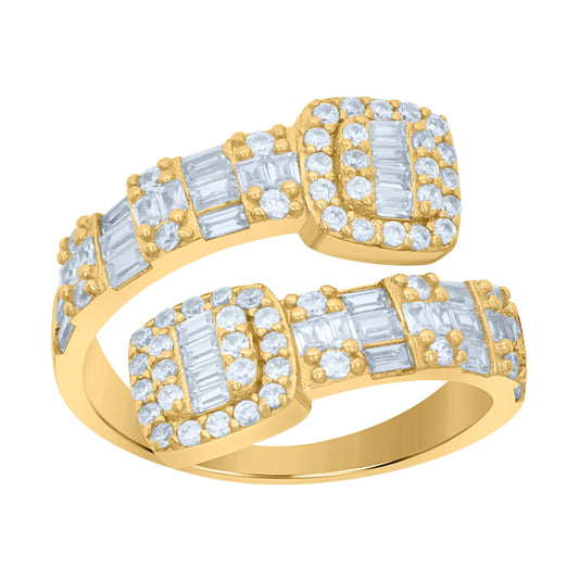 Sterling Silver Yellow-Tone Women's Cubic-Zirconia Bypass Fashion Bridal Anniversary Wedding Engagement Band Ring