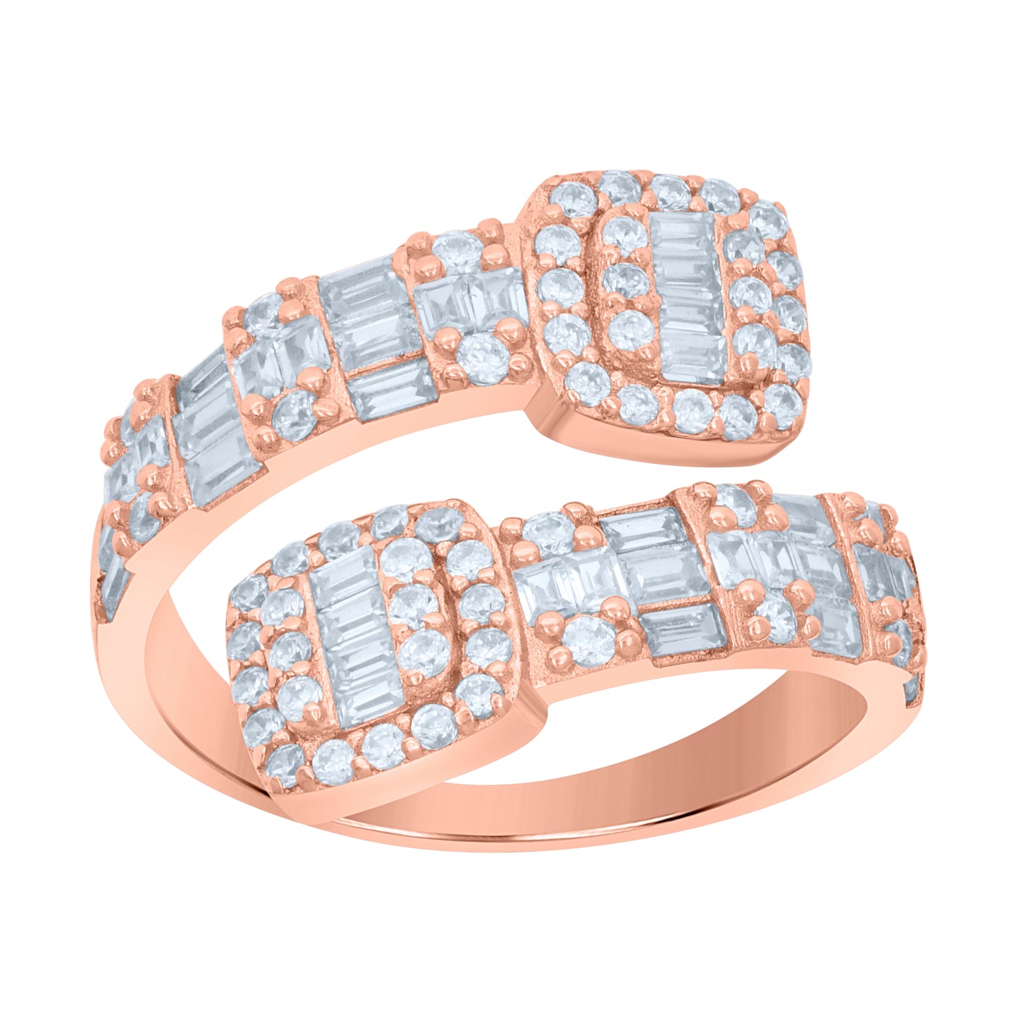 Sterling Silver Rose-Tone Women's Cubic-Zirconia Bypass Fashion Bridal Anniversary Wedding Engagement Band Ring
