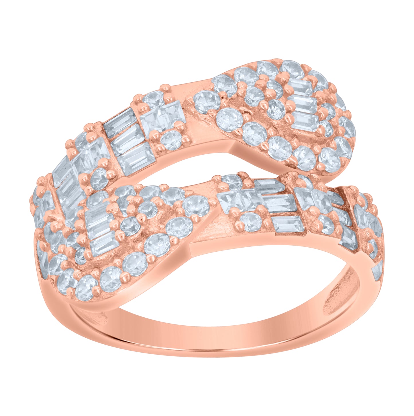Sterling Silver Rose-Tone Women's Cubic-Zirconia Bypass Fashion Bridal Anniversary Wedding Engagement Band Ring