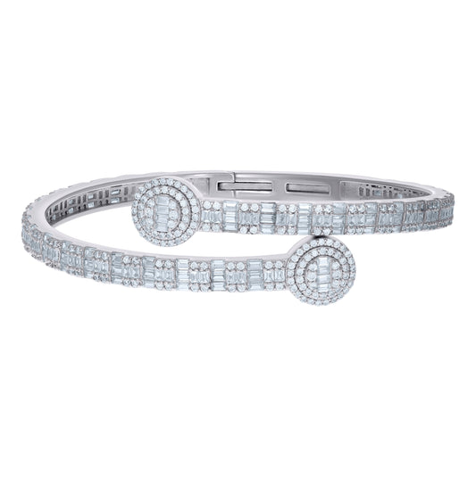 Sterling Silver Womens Baguette Round Cubic-Zirconia Fashion Bangle Bracelet
