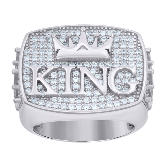 Sterling Silver Mens Cubic-Zirconia KING Fashion Bridal Anniversary Wedding Engagement Band Ring