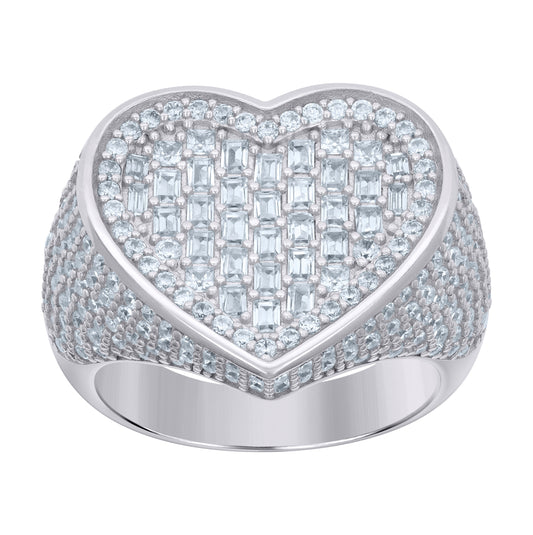 Sterling Silver Womens Baguette Round Cubic-Zirconia Heart Bridal Anniversary Wedding Engagement Band Ring