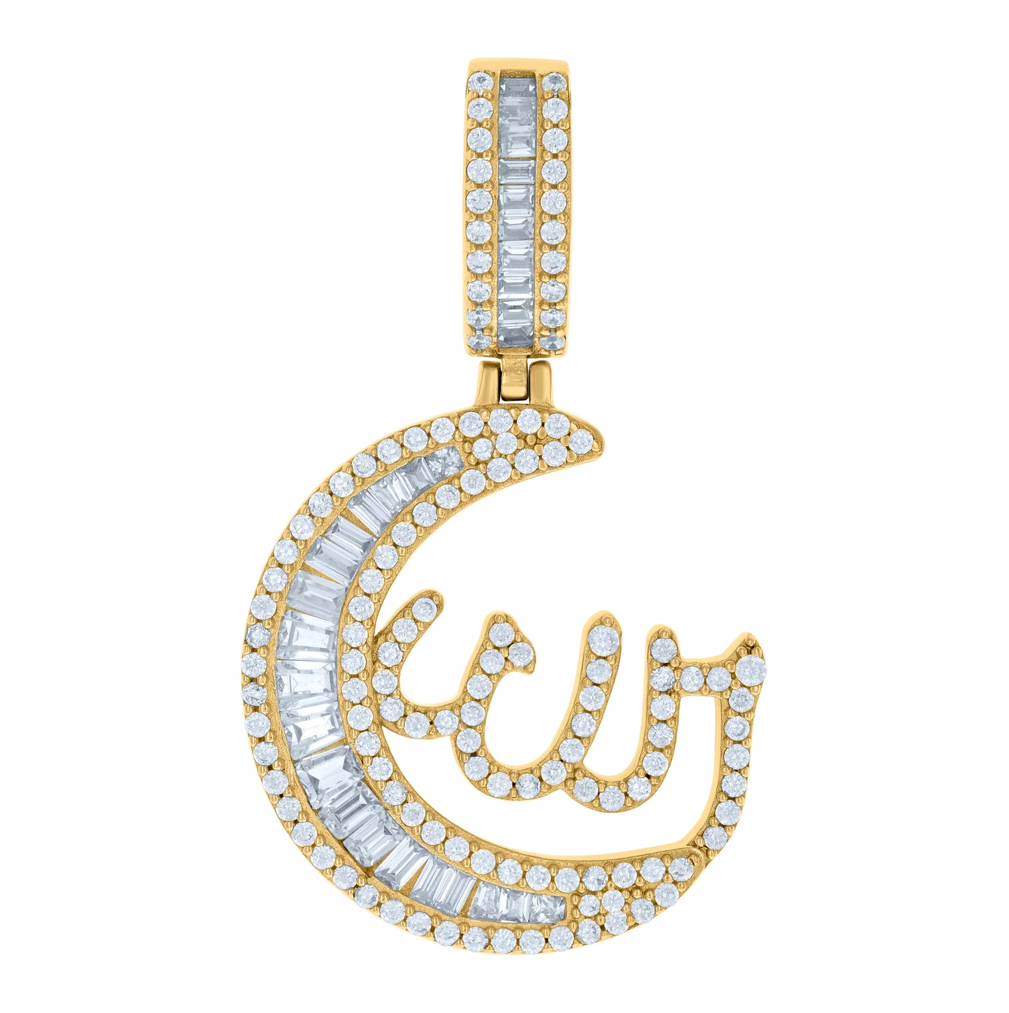 Sterling Silver Yellow-tone Mens Cubic-Zirconia Half Moon ALLAH Symbol Religious Charm Pendant