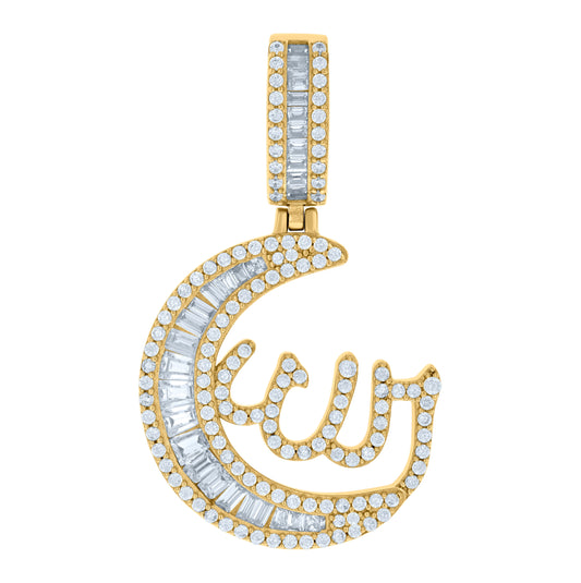 Sterling Silver Yellow-tone Mens Cubic-Zirconia Half Moon ALLAH Symbol Religious Charm Pendant
