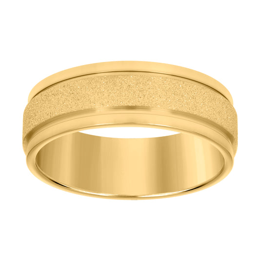 Stainless Steel Yellow-tone Mens Stone Finish Grooved Comfort-Fit Bridal Anniversary Engagement Wedding Band 8mm