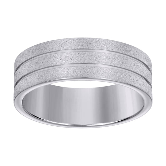 Stainless Steel Men's Stone Finish Grooved Comfort-Fit Bridal Anniversary Engagement Wedding Band 8mm