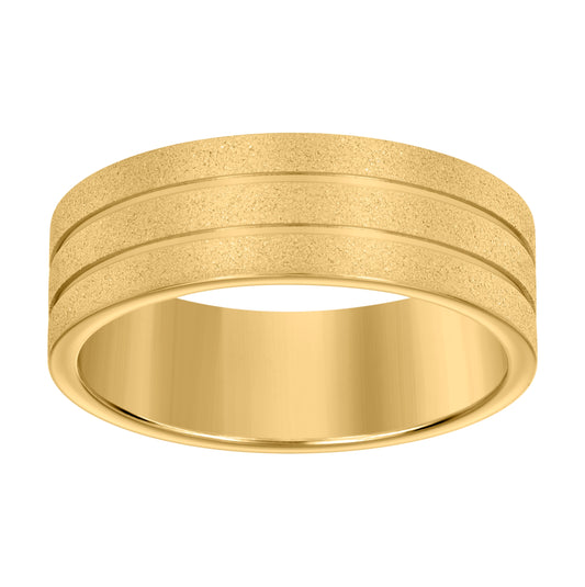 Stainless Steel Yellow-tone Men's Stone Finish Grooved Comfort-Fit Bridal Anniversary Engagement Wedding Band 8mm