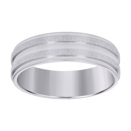 Stainless Steel Mens Stone Finish Grooved Comfort-Fit Bridal Anniversary Engagement Wedding Band 7mm