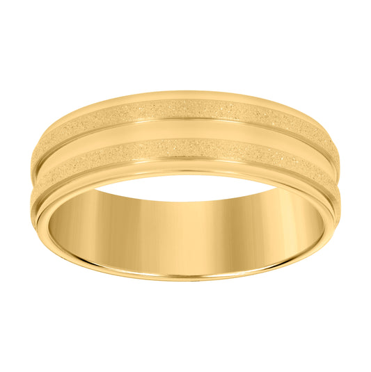Stainless Steel Yellow-tone Mens Stone Finish Grooved Comfort-Fit Bridal Anniversary Engagement Wedding Band 7mm