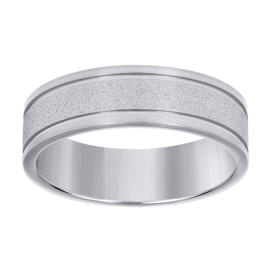 Stainless Steel Men's Stone Finish Grooved Comfort-Fit Bridal Anniversary Engagement Wedding Band 7mm