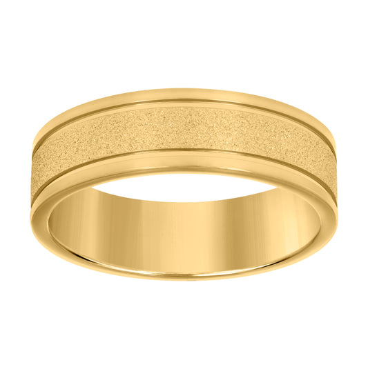 Stainless Steel Yellow-tone Men's Stone Finish Grooved Comfort-Fit Bridal Anniversary Engagement Wedding Band 7mm