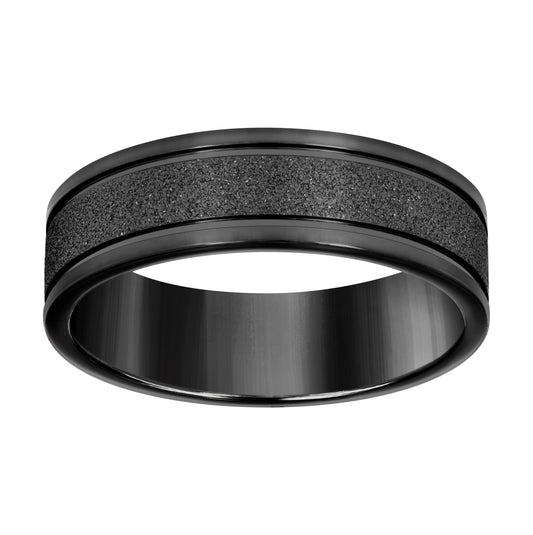 Stainless Steel Black-tone Men's Stone Finish Grooved Comfort-Fit Bridal Anniversary Engagement Wedding Band 7mm